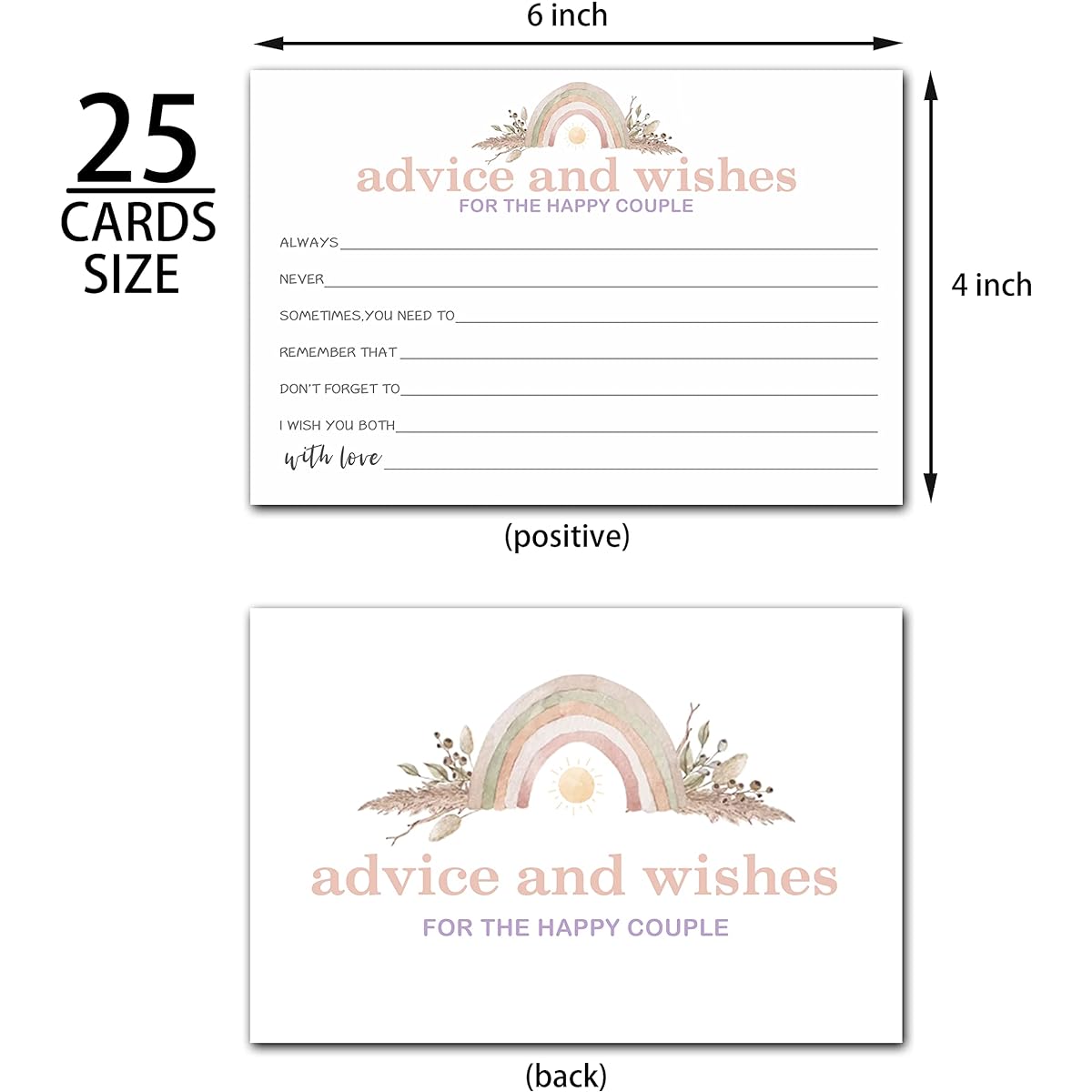Rainbow Floral Advice and Wishes Cards for Happy Couples Decoration Party Supplies 25 Cards (bb001-JYK 011HL)