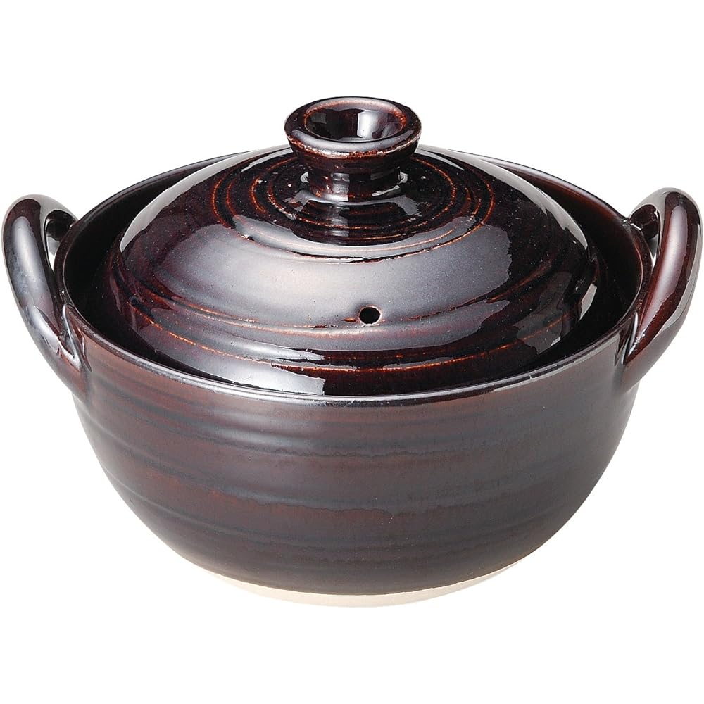 Banko-yaki earthenware pot, cooking pot, No. 9, for 3-4 people, approx. 2400ml, Oribe Tenmoku, open flame compatible, made in Japan 15776