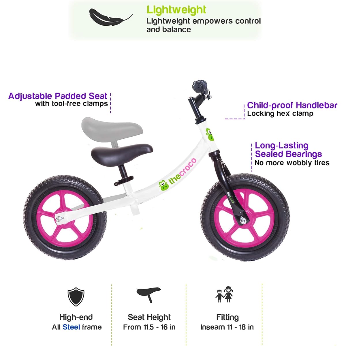 TheCroco Lightweight Balance Bike Basic for Toddlers and Kids