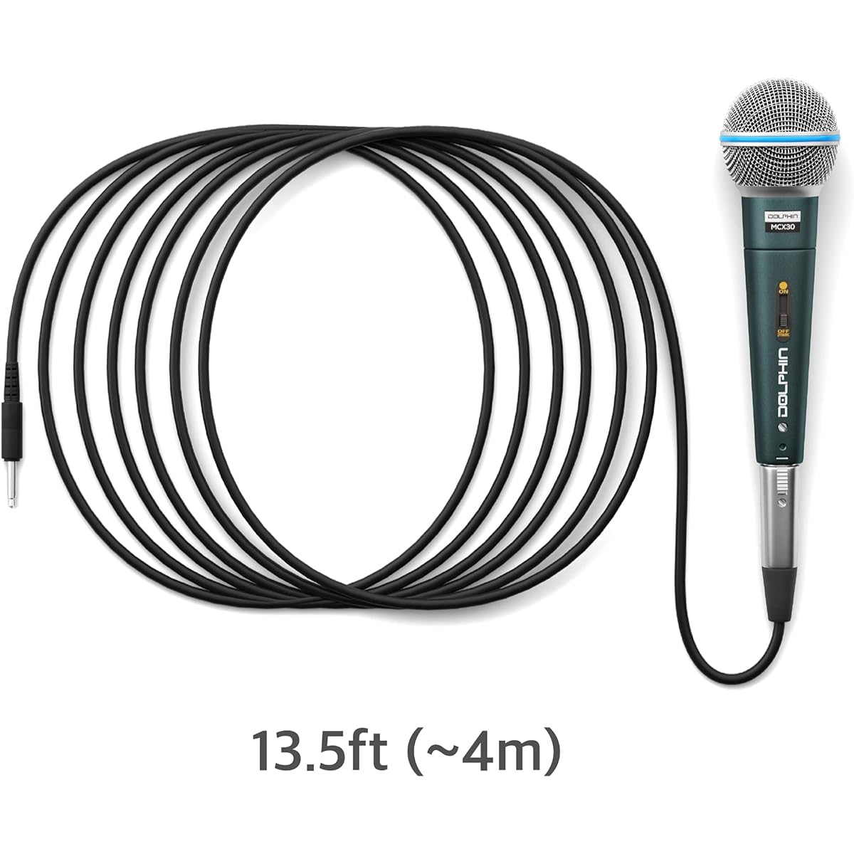 Dolphin Karaoke Microphone Set MCX30 Handheld Dynamic Vocal Microphone for Speakers with Detachable 14ft XLR Cable, Mic Stand Clip, Carry Case