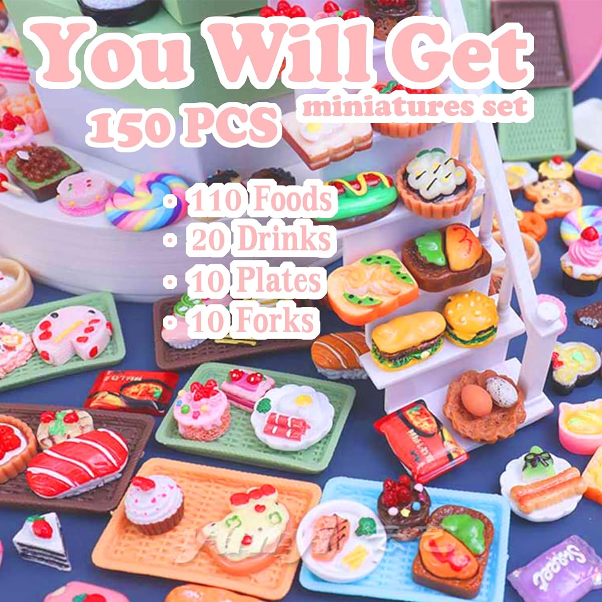 Bargain House Miniature Food Drink Bottles Doll Accessories 150pcs 1:12 Playset Pretend Kitchen Games Party Toys Mini Stuff Small Baking Scenery Micro Mart Multicolor