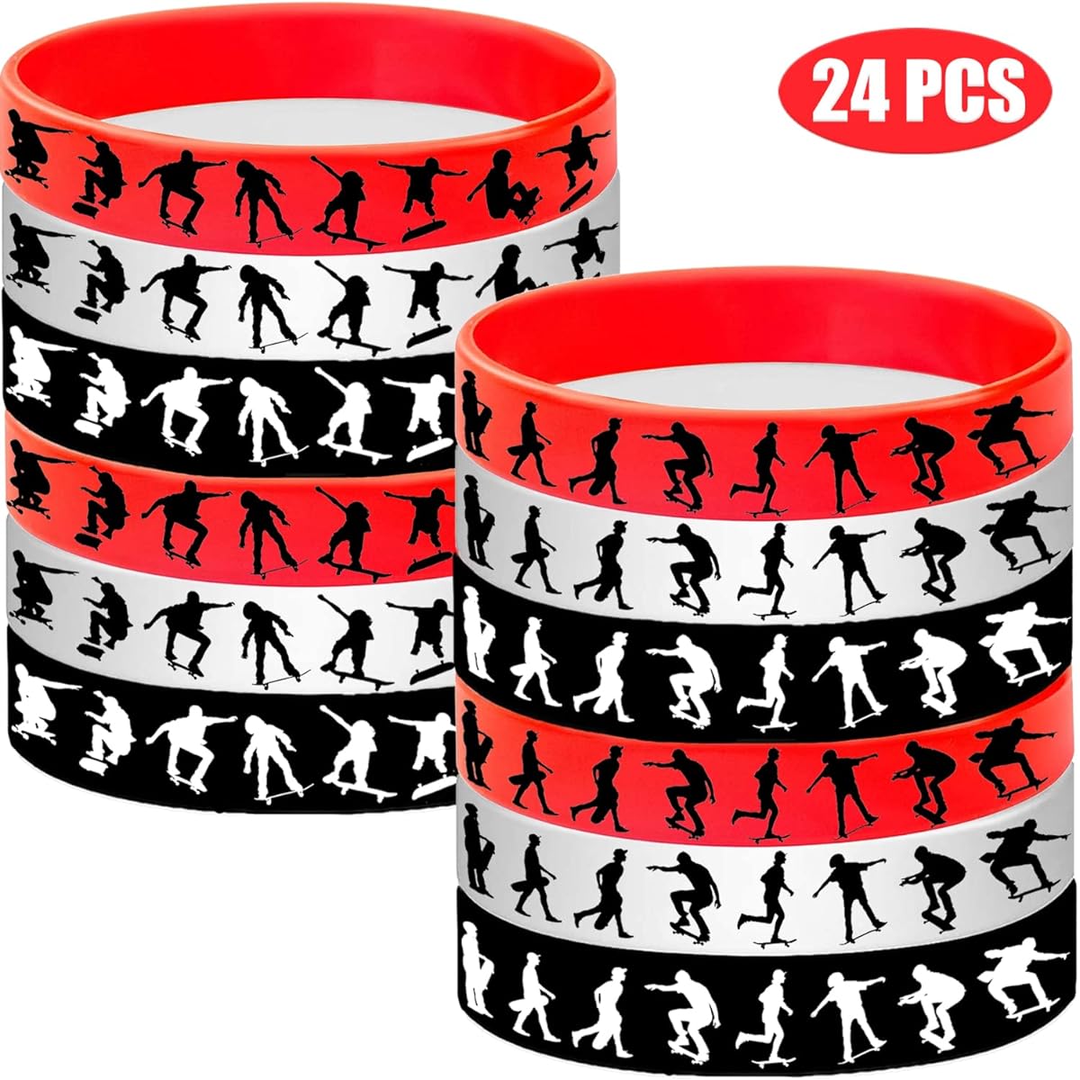 24pcs Skateboard Theme Rubber Bracelets Sports Slicone Wristbands Party Supplies Birthday Baby Shower Party Favors