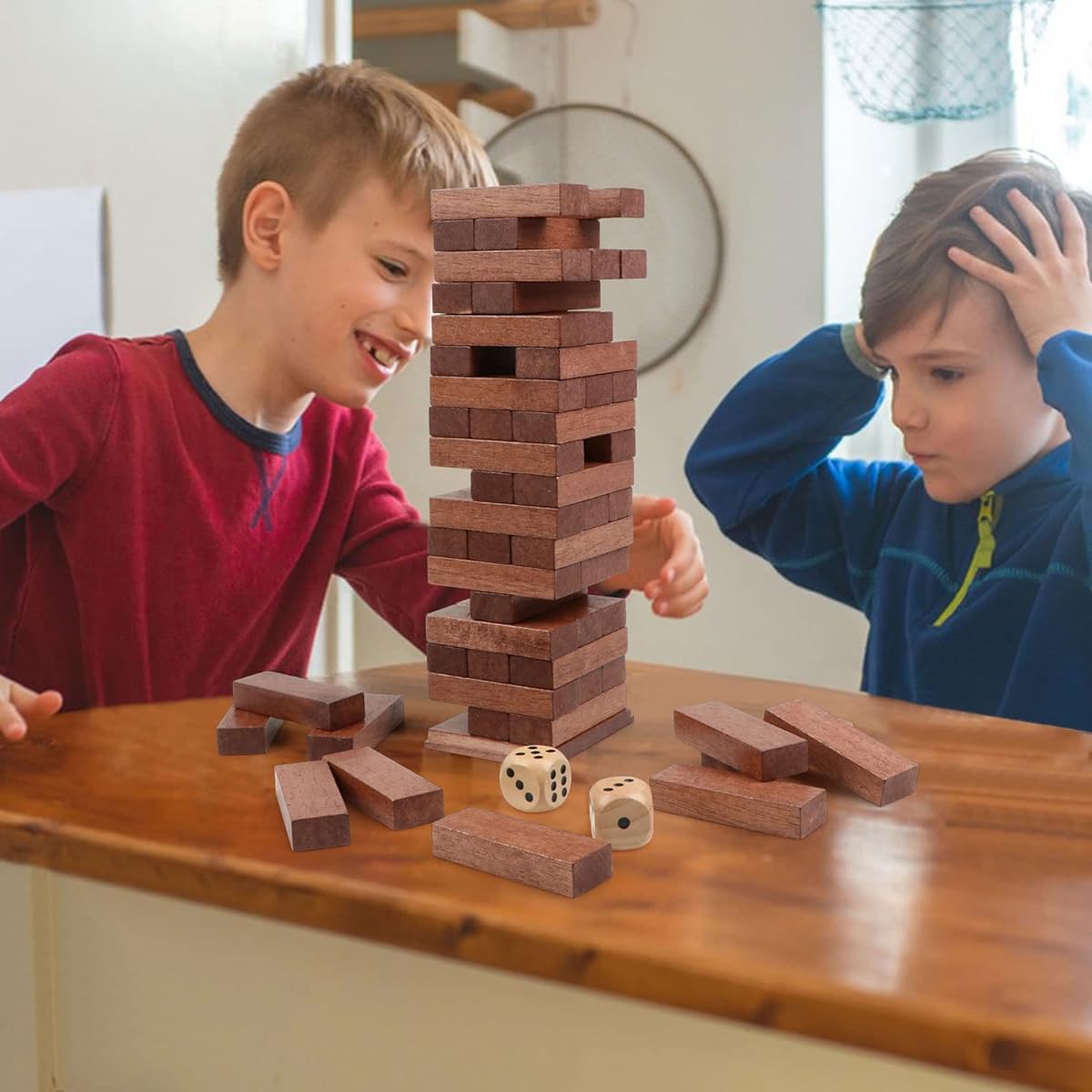 Canuan Wooden Blocks Stacking Game, 54 Pieces Tumbling Stacking Blocks Game for Kids, Adults and Family, Wooden Stacking Tower, Montessori Toys, Tabletop Games, Party Games, with Storage Box