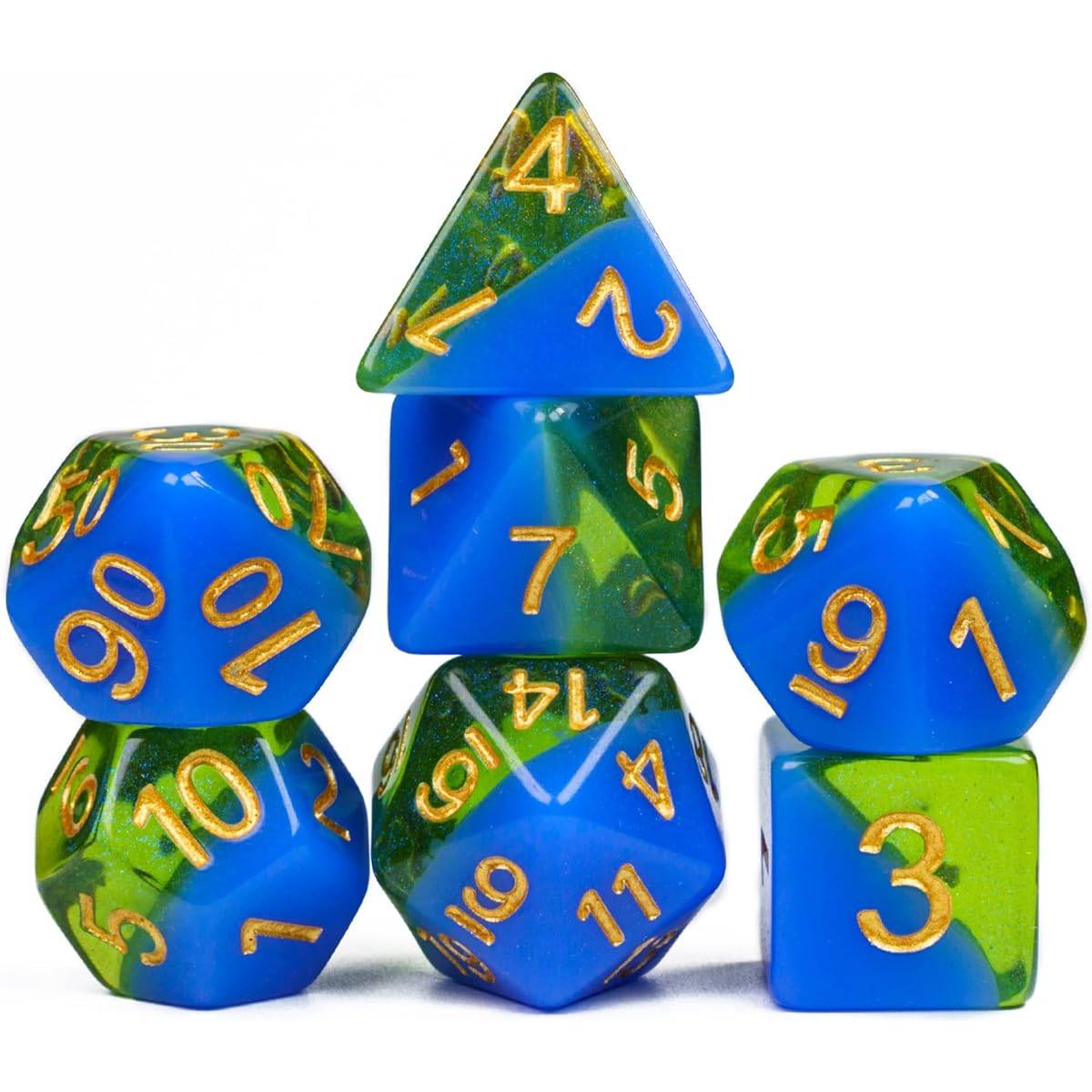 UDIXI 7 Piece Glitter Polyhedral Dice Set Double Layer DND Dice for Dungeons & Dragons D&D Dice RPG MTG Other Table Games (Purple + Cyan)