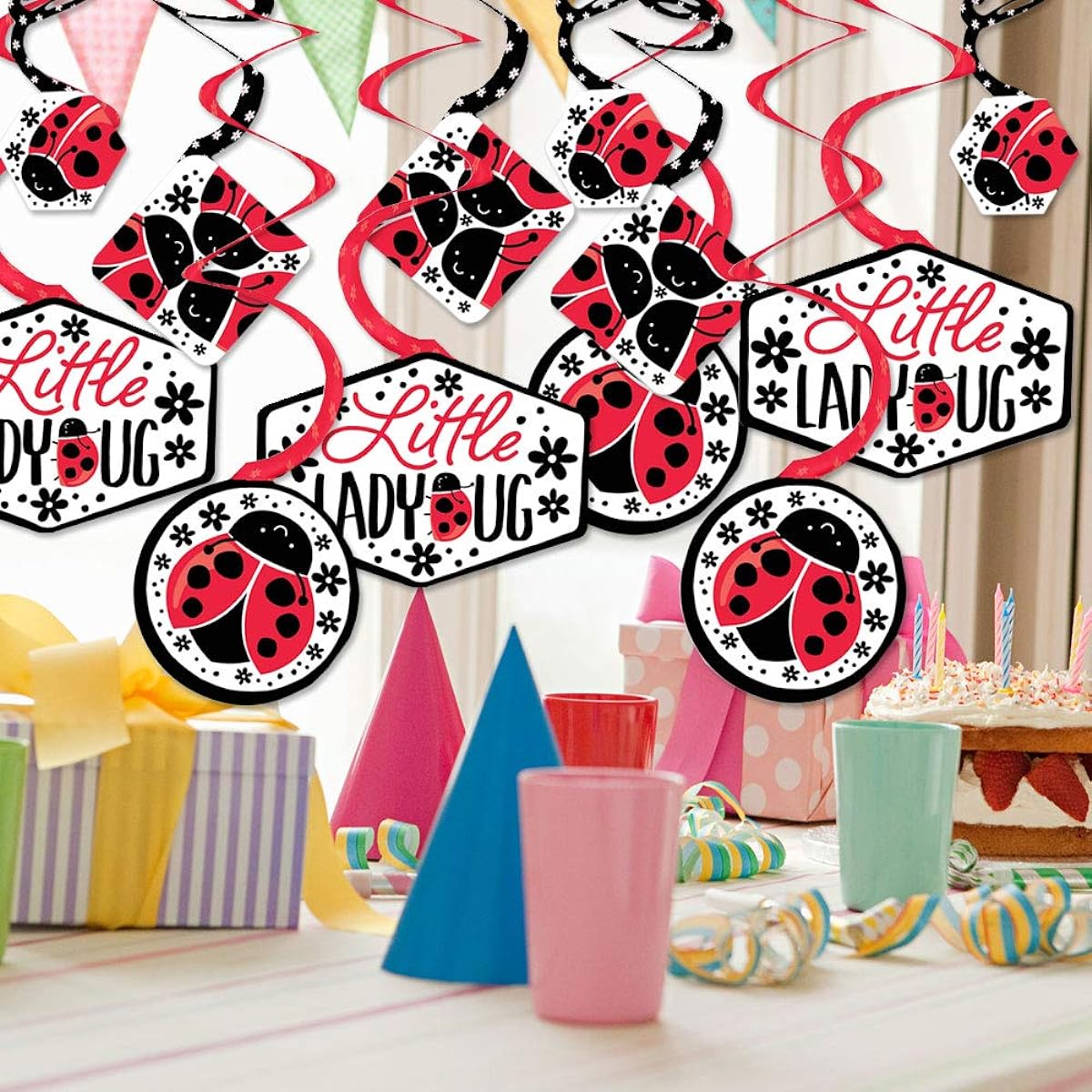Happy Little Ladybugs - Baby Shower or Birthday Party Hanging Decorations - Party Decoration Swirls - Set of 40