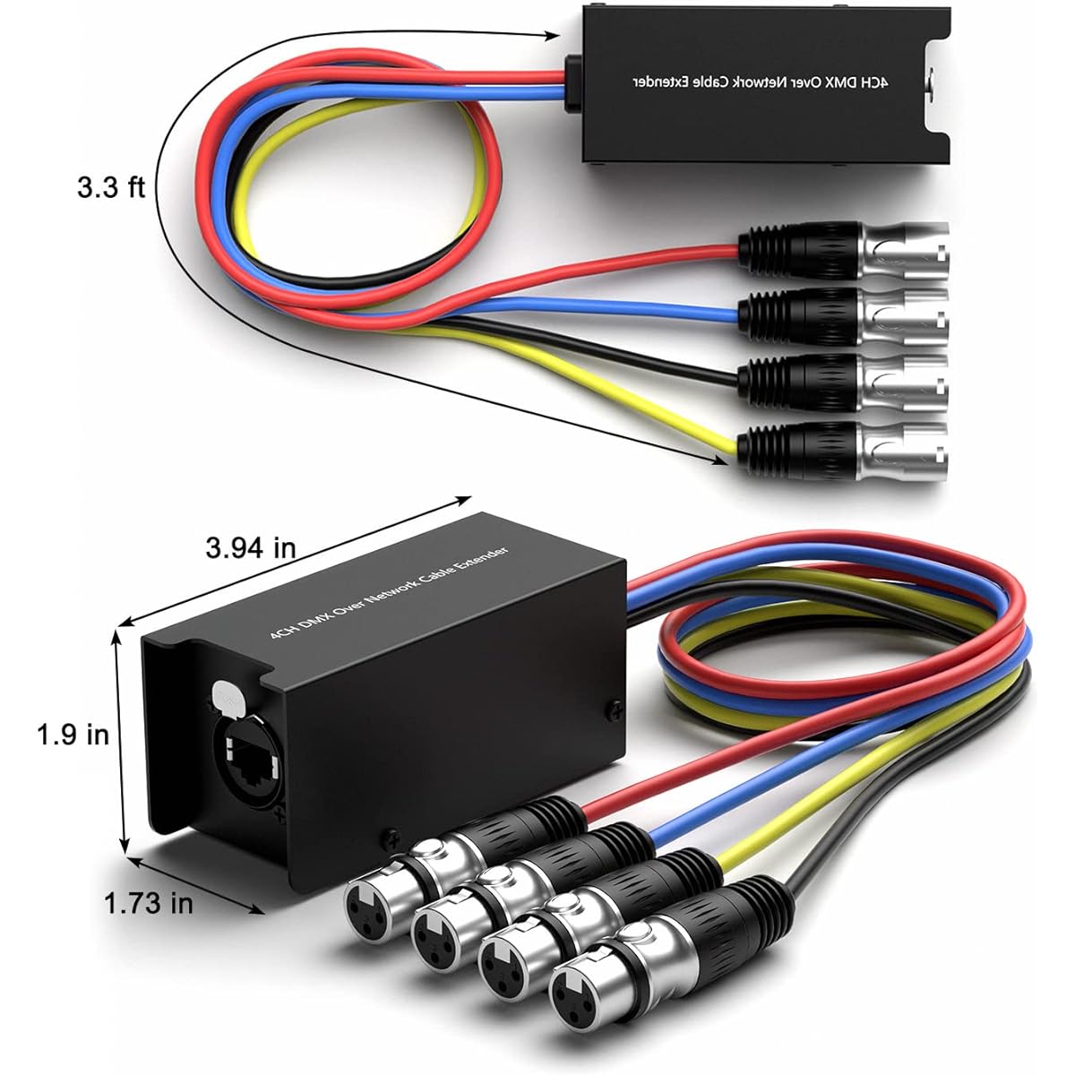 Dingsun 4 Channel 3 Pin XLR Male and Female to Ethernet Cable - Compact Cat6 Multi-Network Snake Receiver - XLR AES DMX Channel RJ45 Cat5/Cat6 Ethernet Cable