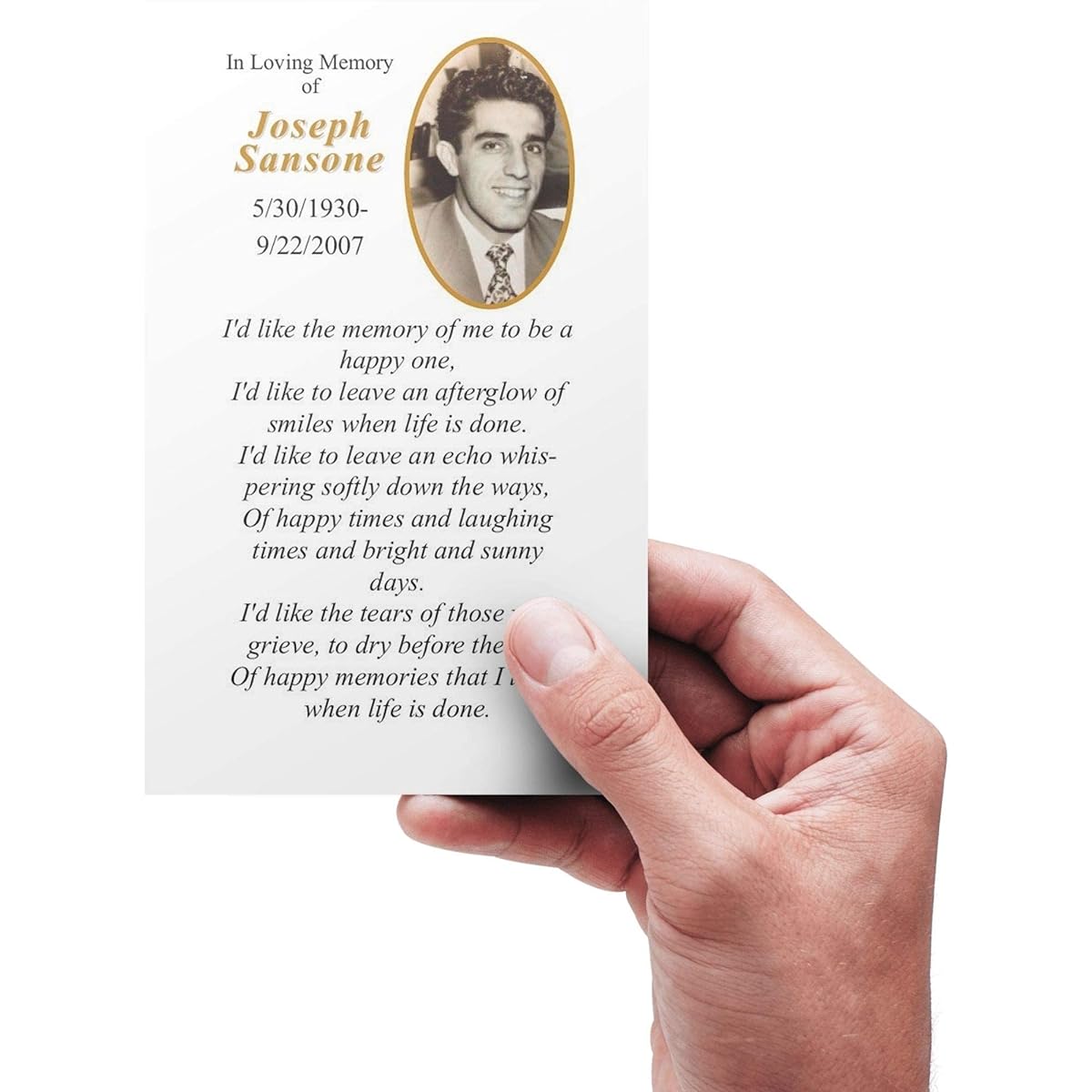 Funeral Memorial Prayer Cards Keepsakes - Customizable Photo and Prayers - 50 Cards