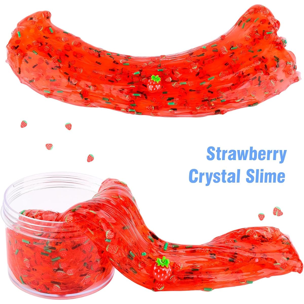 Strawberry Crystal Slime with Clear Glitter, Premade Jelly Crunchy Red Slime for Girls & Boys, DIY Glimmer Slime, Party Favors for Kids, Soft Non Stick Putty, Birthday Slime Toys, Super Stress Relief