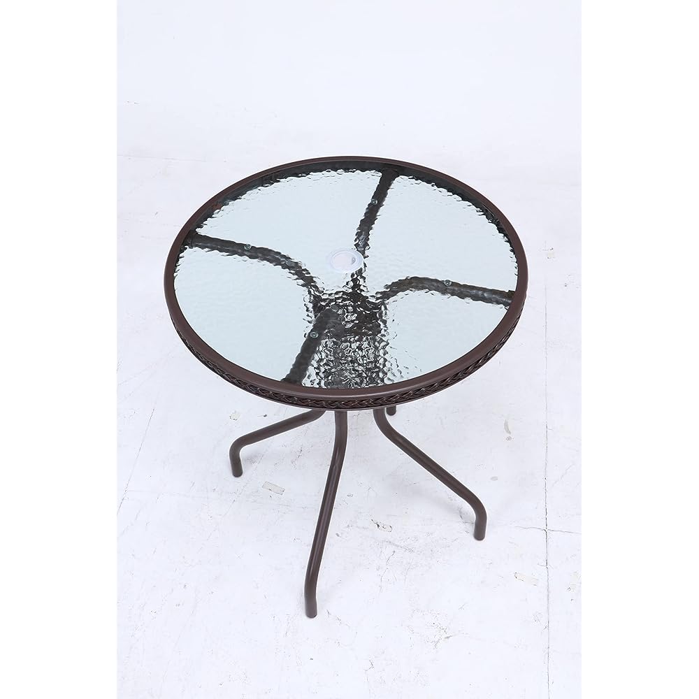 Fuji Boeki Glass Table 2 Width 60 x Depth 60 x Height 70 cm Brown Garden with Parasol Hole 37292