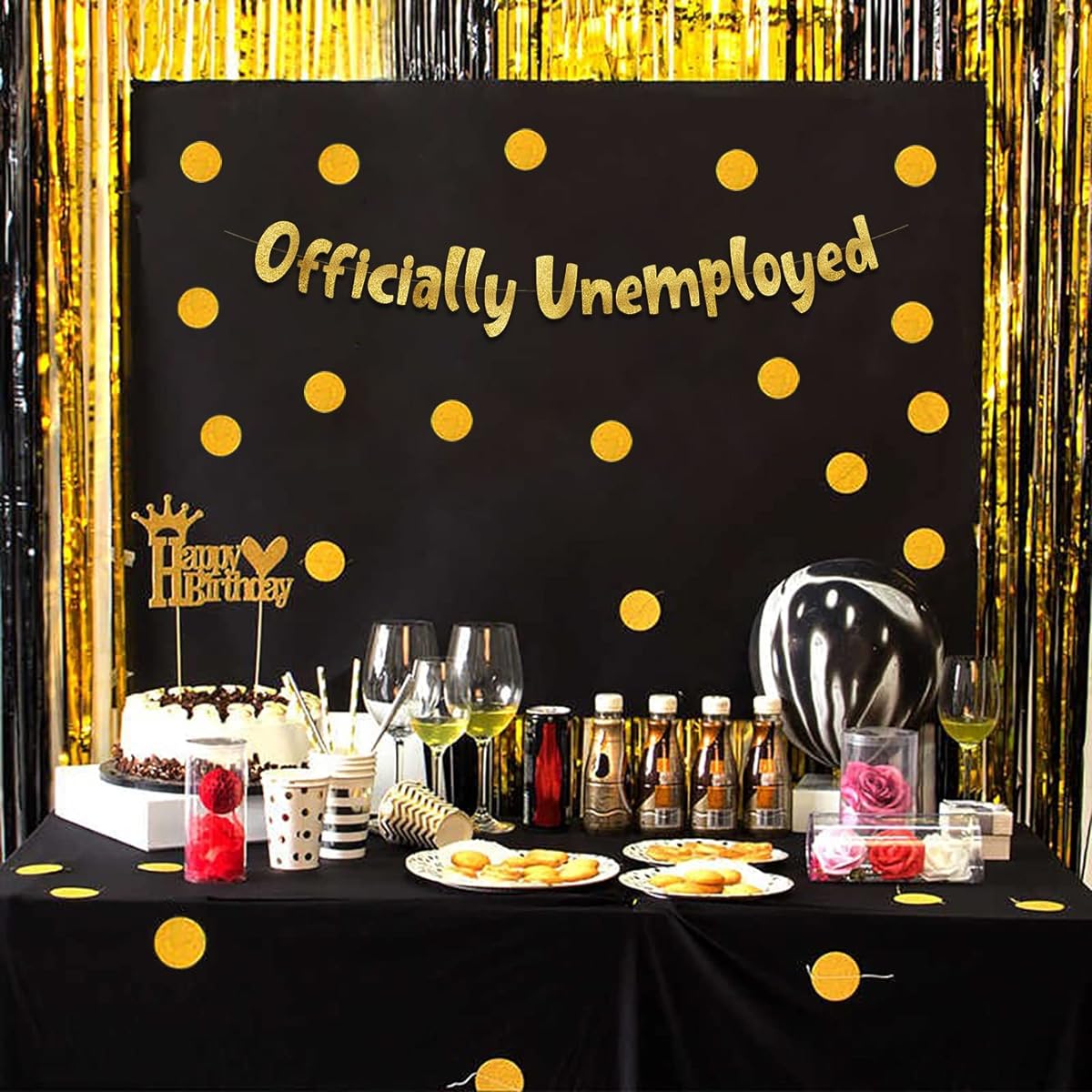 Official Unemployed Graduation Party Gold Glitter Banner Retirement Party Favors