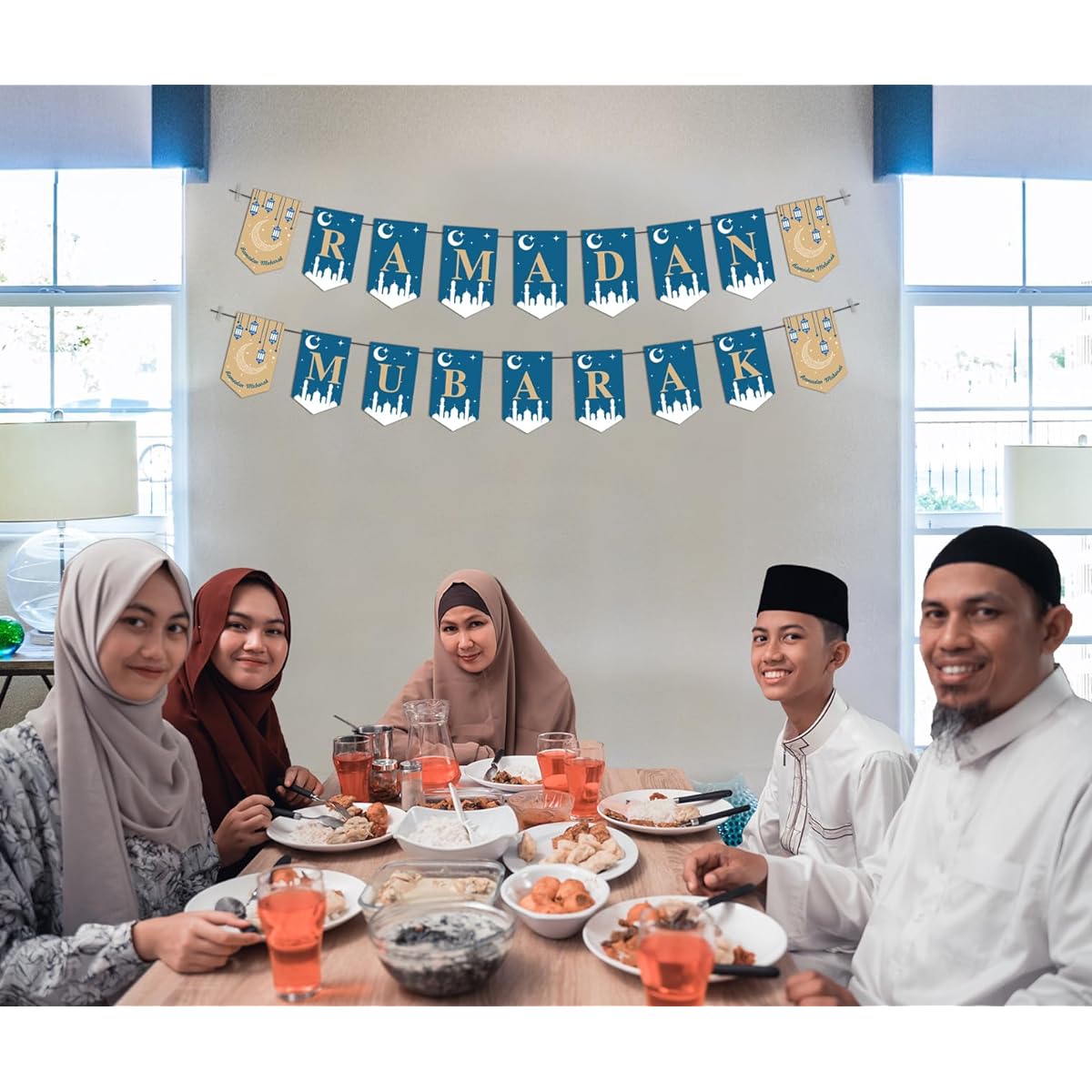 OLEEK Ramadan Decorations Home 2024 Set (Ramadan Banner Decorations - Ramadan Wreaths - Ramadan Balloons - Swirls) - Ramadan Mubarak Banner & Ramadan Door Decorations - Ramadan Mubarak Signs