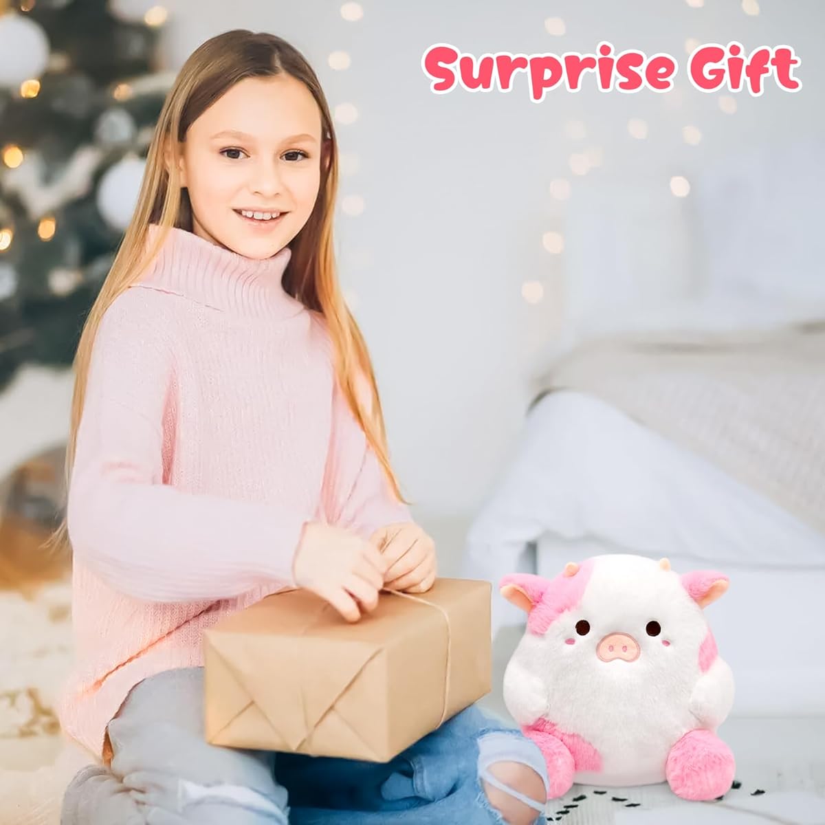 LMTGLDT Pink Cow Stuffed Animal Pillow White Cow Stuffed Animal Pink Stuffed Animal Cute Cow Stuffed Animal Cute Pink Stuffed Animal for Kids Girls Boys Birthday Room Decoration