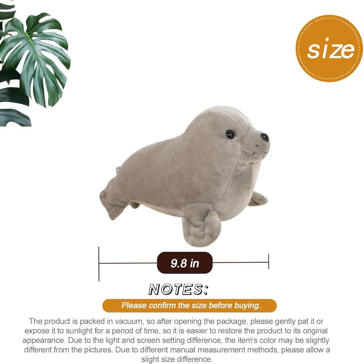 AUCOOMA Seal Plush Toy Animal Simulation Grey Seal Pillow Toy Gift Gift for Kids 9.8inch