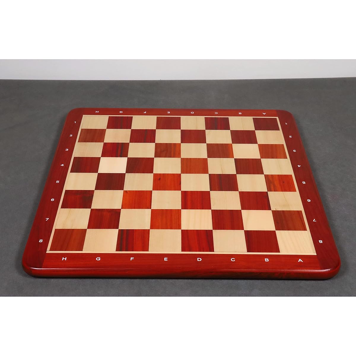21" Chess Board - Solid Bud Rosewood and Maple - 55mm Square - Algebraic Notation