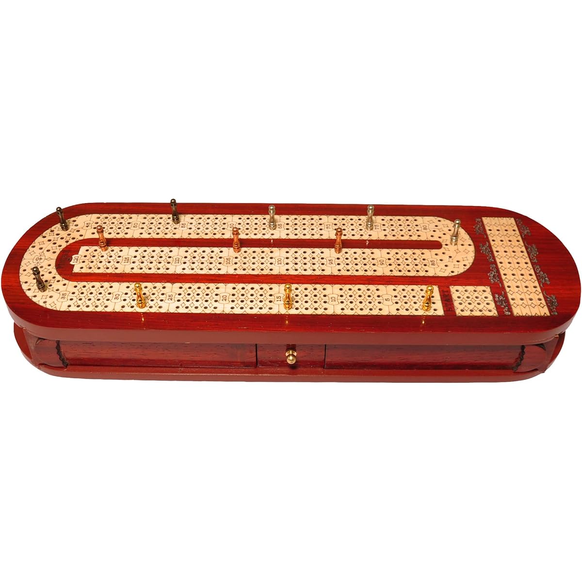 Palm Royal Handicrafts 4 Track Wooden Cribbage Board Made from Bloodwood and Maple Wood, Retractable Wooden Cribbage Board