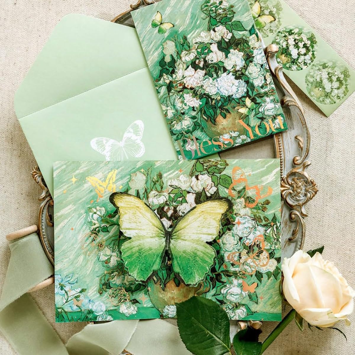 leuapl 3D Pop-up Butterfly Greeting Card with Envelope for Friends Foldable Pop-up Celebration Card Birthday Graduation Thinking of You Cheer Mother's Day Father's Day All Occasio (Green)