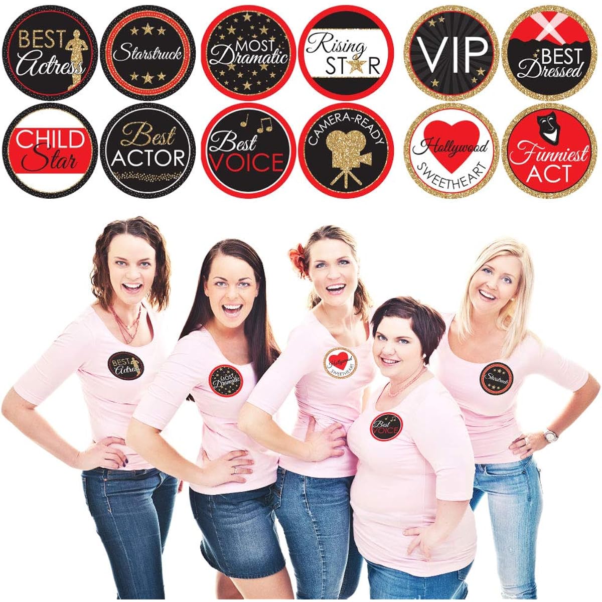 Big Dot of Happiness Red Carpet Hollywood - Movie Night Party Funny Name Tags - Award Party Badge Stickers Set of 12