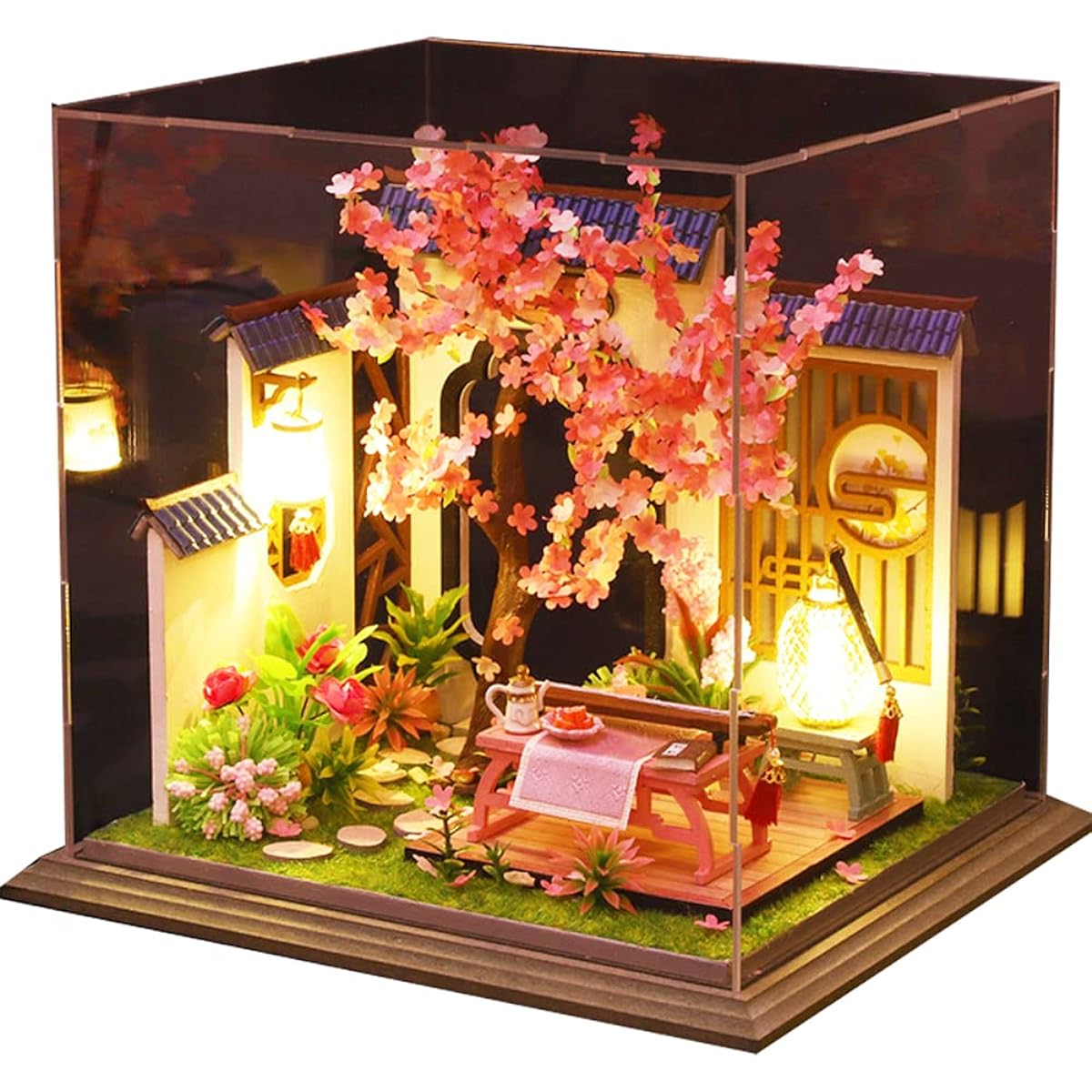 Roroom Dollhouse Miniature with Furniture DIY 3D Wooden Dollhouse Kit Chinese Style Plus Dust Cover with LED 1:24 Scale Creative Room Ideas Best Gift for Kids Friends Lover HL05
