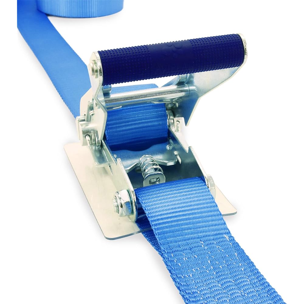 AVIELAN Lashing Belt 50mm Width R Hook (Track Rail Compatible) Winding 7m Fixed 0.5m Blue (Right Fixed Specification)