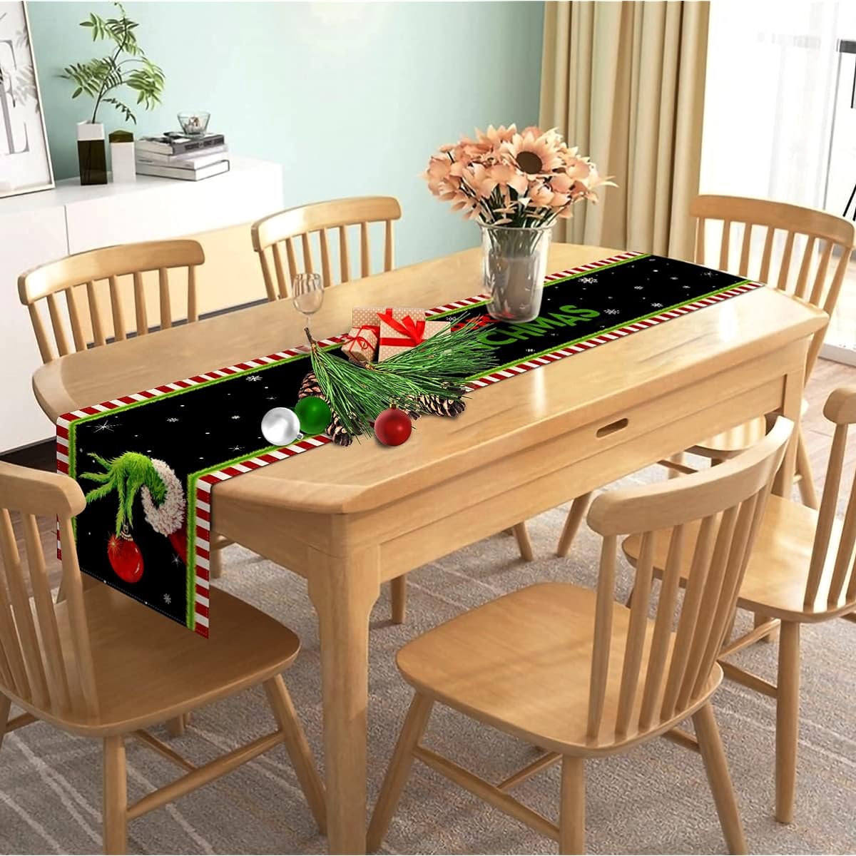 Nepnuser Merry Christmas Table Runner Green Elf Christmas Winter Holiday Party Decoration Home Kitchen Dining Room Home Decor (13" x 72")