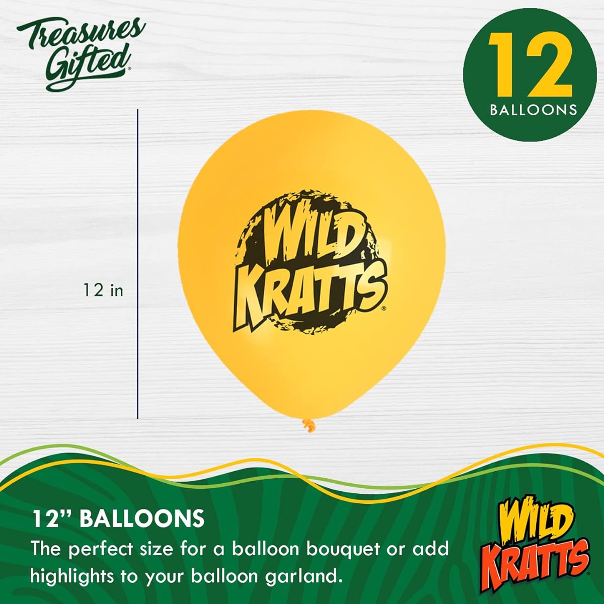 Treasures Gifts Wild Kratts Birthday Party Supplies - 12 Pack Wild Kratts Balloons - Latex Wild Kratts Birthday Decorations Balloons - 12 Inch Happy Birthday Balloons Orange Green White