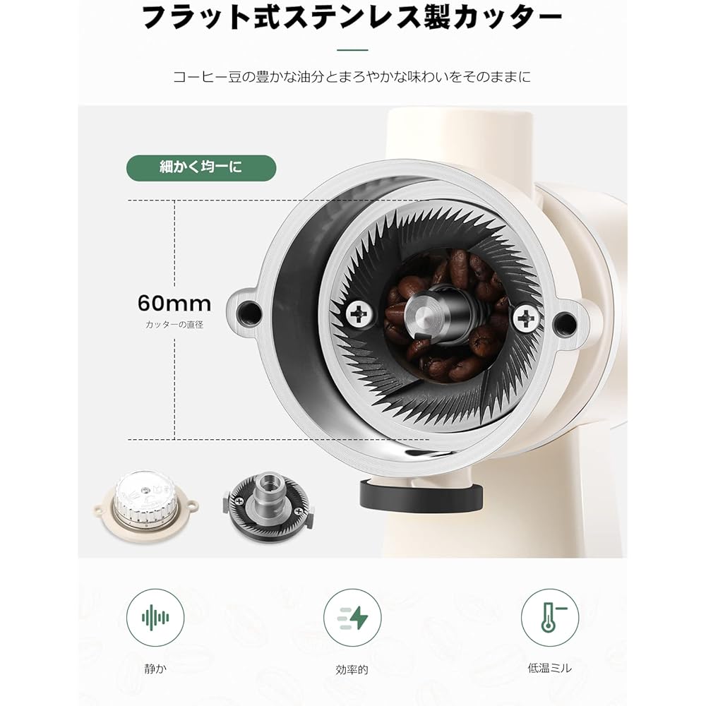Huanyu Coffee Mill, Electric Coffee Grinder, 8-Level Particle Size Adjustment, Coffee Beans, 225g Large Capacity, 200W High Power, Anti-Static Electricity, Bean Grind, Powder, 110V/60Hz, Applicable to Japan, For Home and Commercial Use, Stainless Steel R