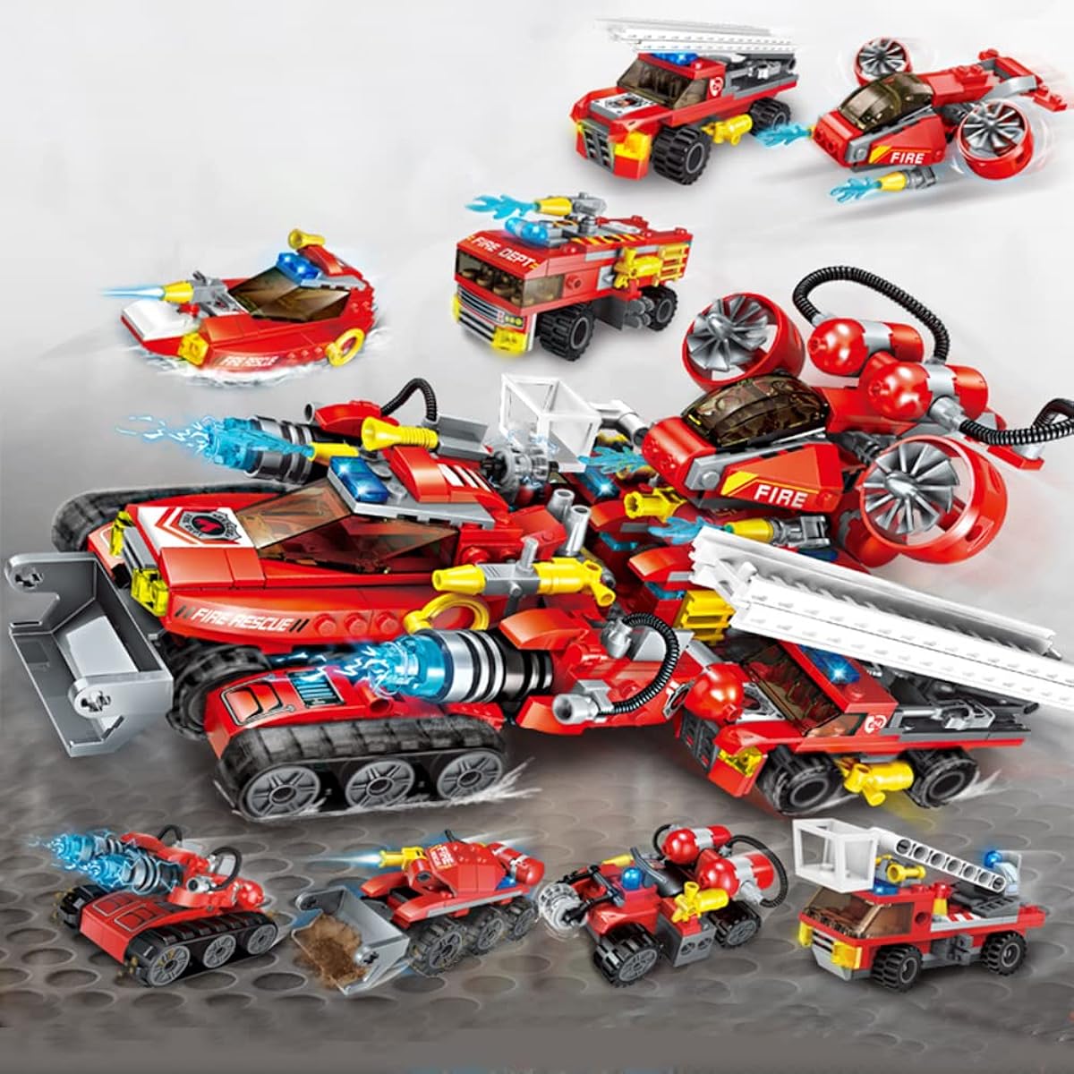 Uvini City Fire Car Building Bricks Toys 9-in-1 STEM Building Toys for Boys Creative Construction Toys Fire Truck Blocks Kit Ages 6 7 8 9 10 571 Pieces