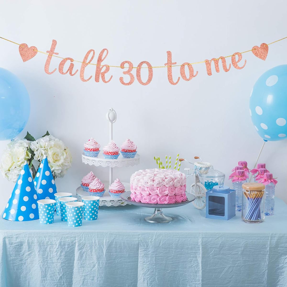 INNORU Glitter Talk 30 To Me Banner - 30th Birthday Celebration Sign - Celebrate 30th Party Bunting Decorations Rose Gold