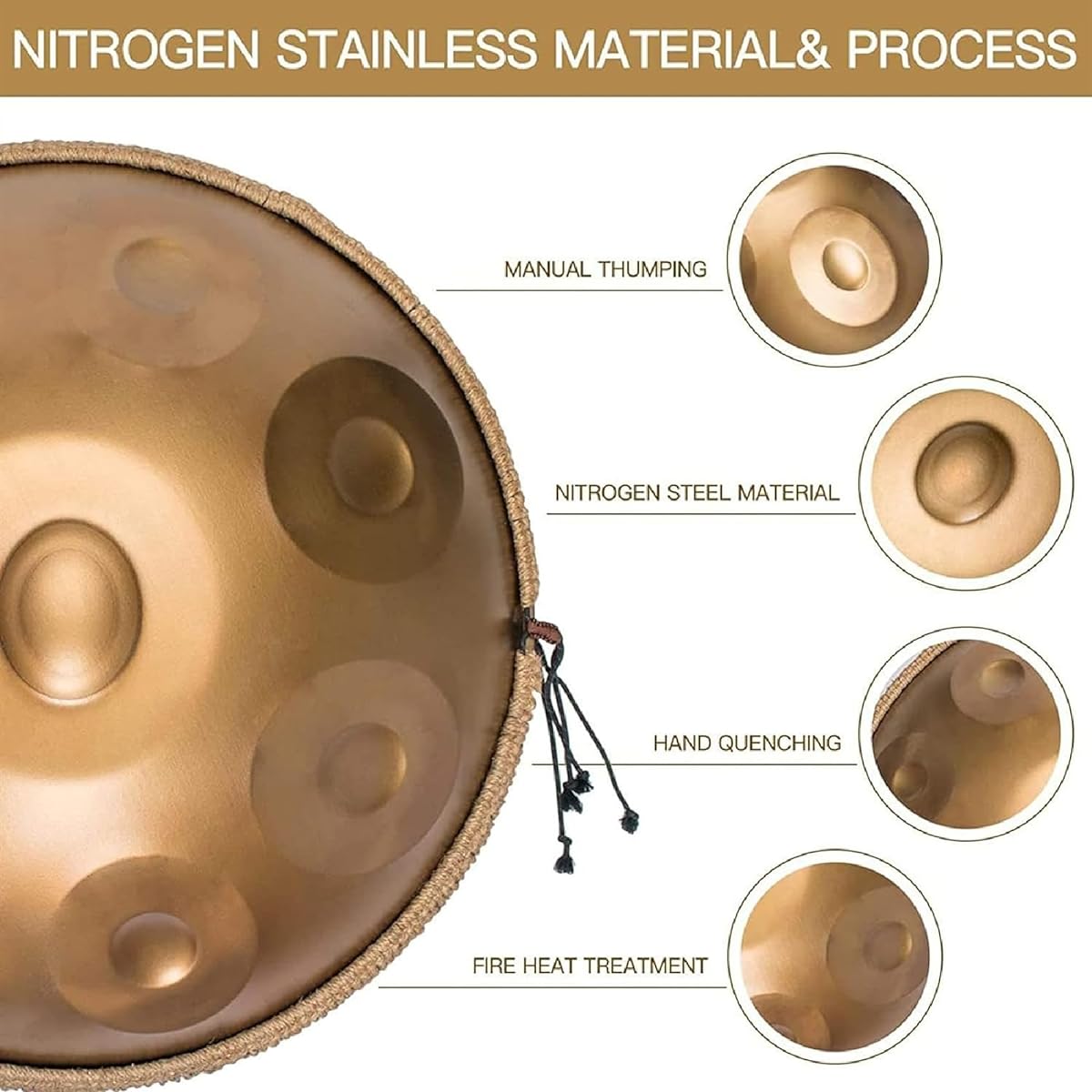 Gold Professional Handpan Drum D Minor 9 Notes 22 Inch 440HZ Steel Drum with Soft Handpan Bag, 2 Handpan Mallets and Handpan Stand for Sound Healing, Personal Meditation and Yoga