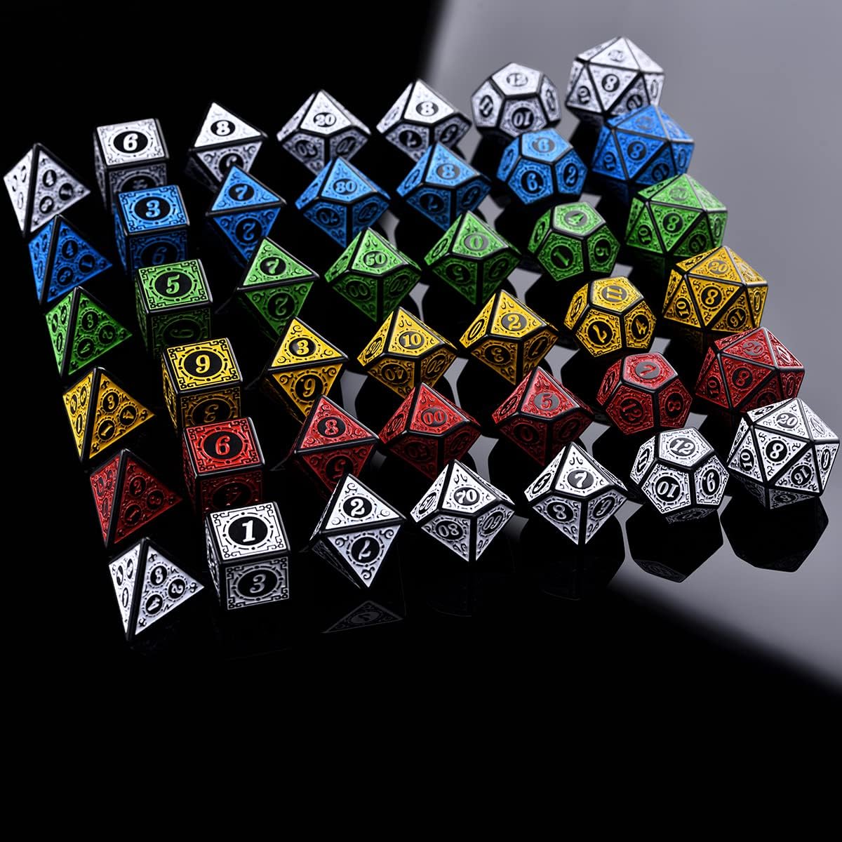 Polyhedral Engraved Dice 6 x 7 Dice (42 pcs) with Bag for Dungeons & Dragons Tabletop Games