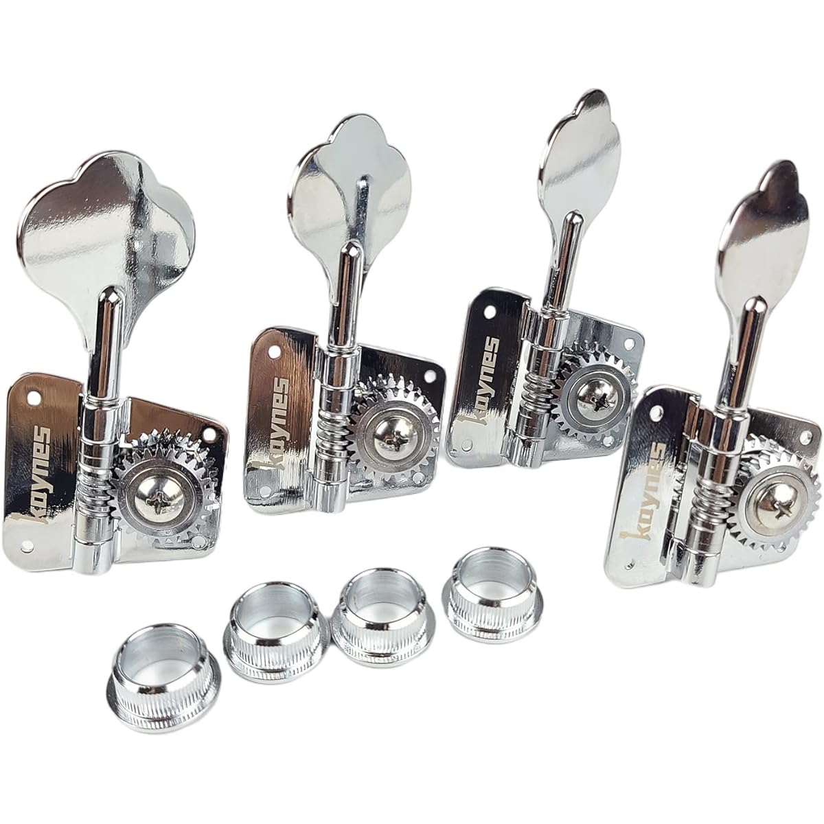 KAYNES Bass Tuner 1:26 Ratio Open Frame Silver Tuning Key Pegs Machine Head Tuner for Electric Jazz Precision Instruments (Chrome)