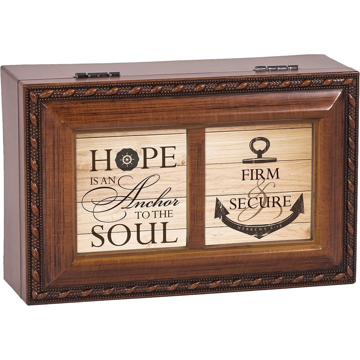 Hope Is a Anchor to the Soul Wood Finish Small Jewelry Music Box Plays Eagle's Wings