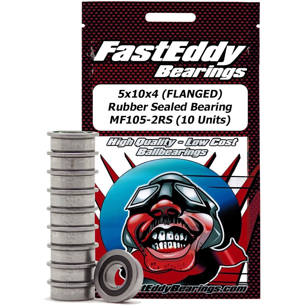 FastEddy Bearing 5x10x4 (Flange) Rubber Sealed Bearing MF105-2RS (10 Units)