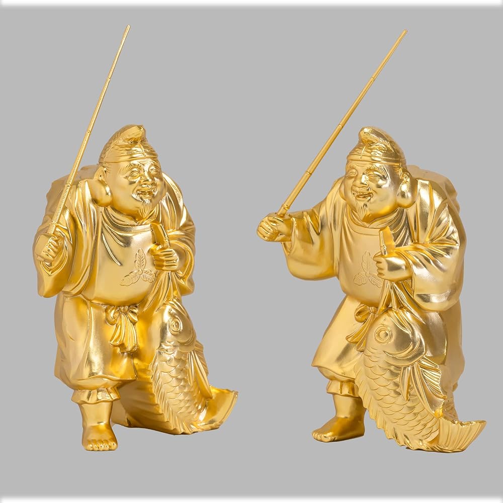 Seven Lucky Gods of Good Luck Ebisu (Gold plated/24K gold) Buddhist sculptor: Hideun Makita Original model_Buddha statue Ornament Takaoka copperware (Ebisu 7fg)