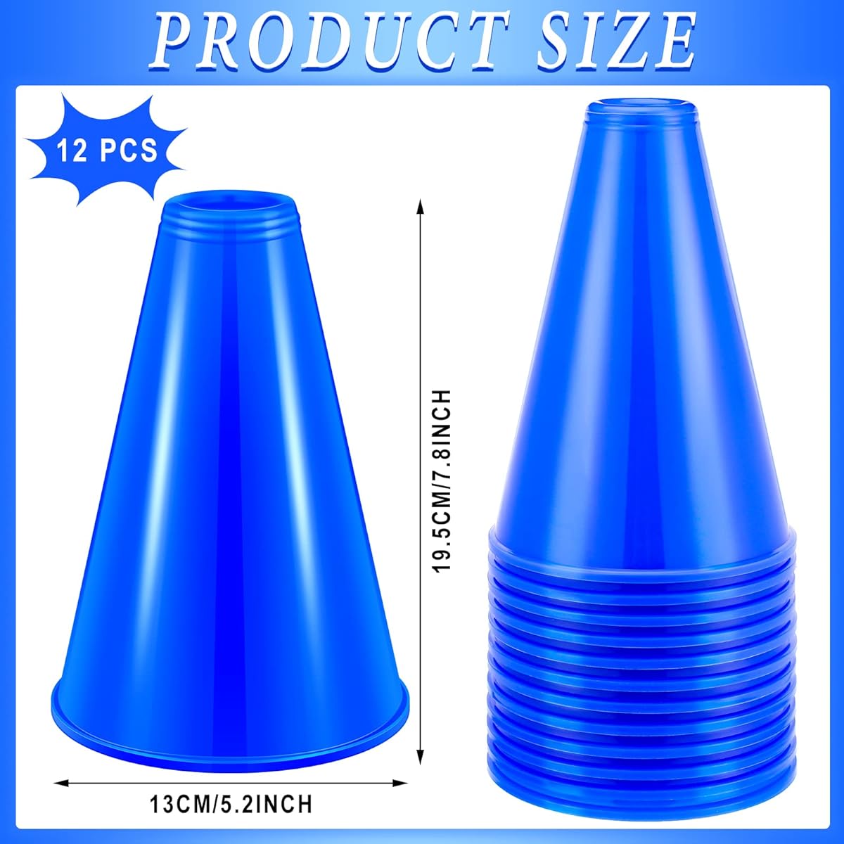 Woanger 12 Pieces Cheer Megaphone Party Favors Sports Cheers Fun Party Noise Maker Toy DIY Plastic Megaphone for Party Sports Match Game Outdoor Activities (Blue)