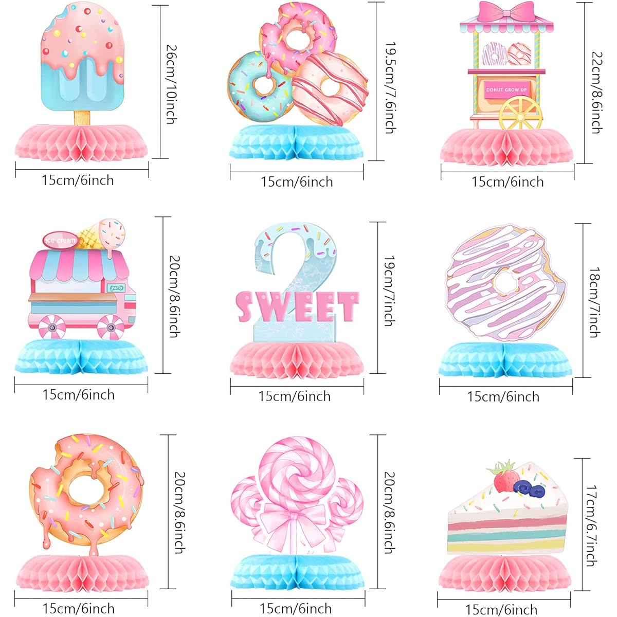 Donut 2 Sweet Birthday Party Decorations Donut Growing Honeycomb Centerpiece 3D Table Honeycomb 2nd Birthday Theme Party Decorations Girls Baby Shower Party Photography Props Supplies 9 Pieces