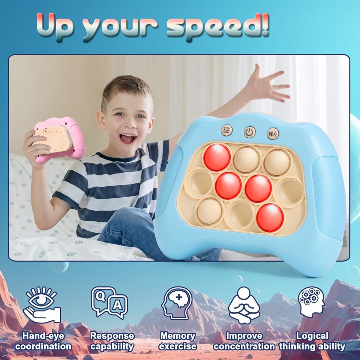 Pop Fidgets Kids It Games Toys Handheld Games for Kids Ages 6-8 High Speed Push Game Bubble Stress Pop Light Up Game Autism Sensory Toy Pink & Blue 2 Pack