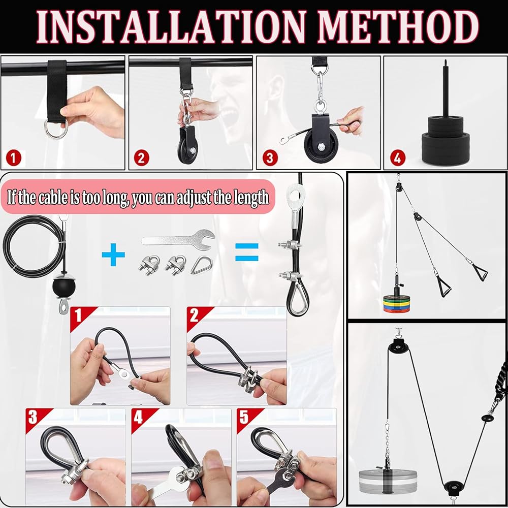 Pulley Cable Machine LAT Lat Pulldown Cable Training Equipment Professional Muscle Strengthening Fitness Equipment Men Women Forearm Wrist Roller Trainer Fitness Equipment Heavy Duty Pulley System with LAT