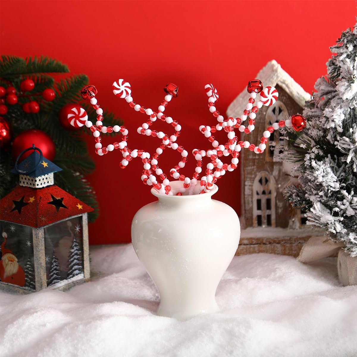 Tigeen Christmas Curly Picks 9.1 Inch Red White Christmas Picks Bell Candy Cane Christmas Decorations Red Christmas Tree Picks Christmas Tree Topper Decoration Home Office Crafts Party Ornaments 50 Pieces
