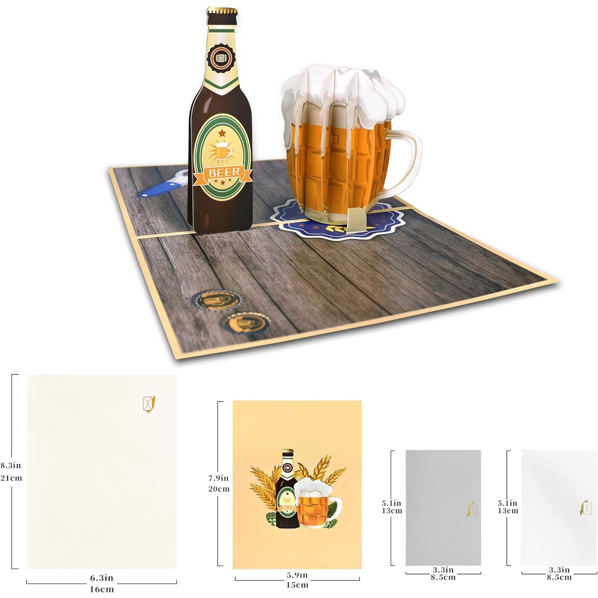 GREETING ART Beer Pop Up Card 8x6 - 3D Greeting Cards Pop Up Birthday Card for Dad Brother Friend Happy Father's Day Card Retirement Card for Men