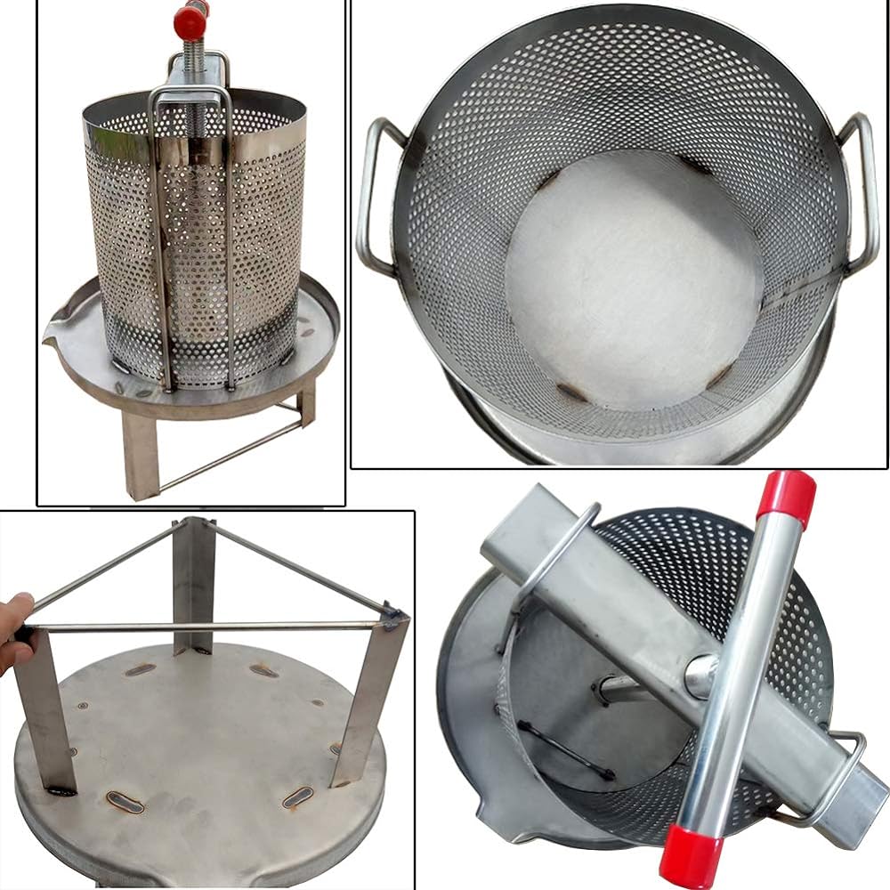 HCTOOL Honey Squeezer Honey Separator Honey Press Manual Stainless Steel Compression Wax Machine Wax Presser Honey Bee Honey Press Drum Beekeeping Equipment Beekeeping Farm