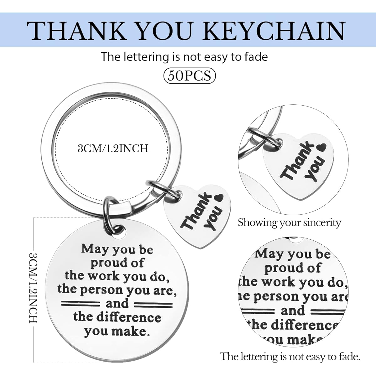 Fumete 50 Pieces Thank You Keychain Gift Bulk Buy Make a Difference Thank You Keychain Employee Appreciation Gift