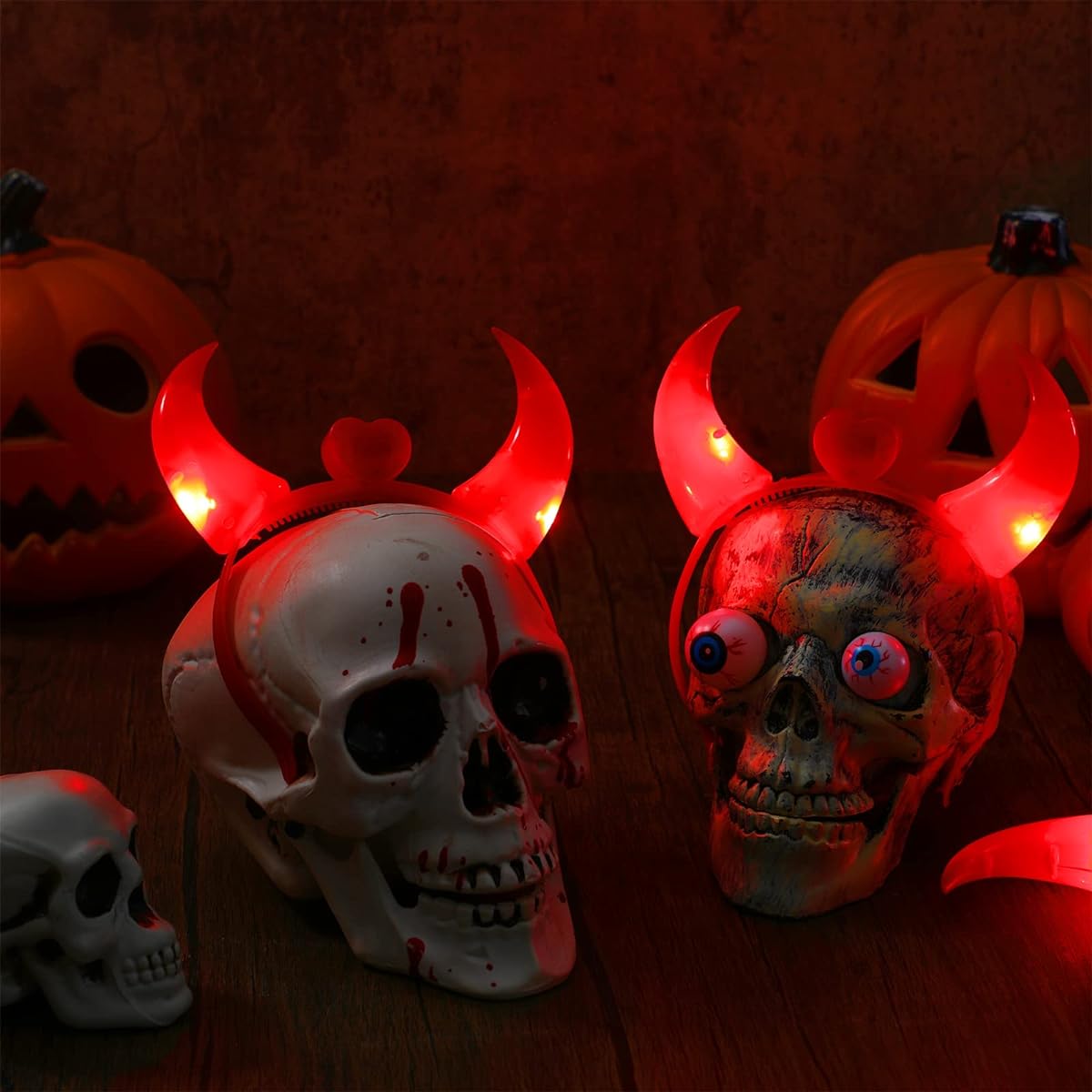 XunYee 24Pcs Halloween Red Flashing Devil Horns Headband Halloween Costume LED Light Up Headband Head Bopper Cosplay Party Accessories