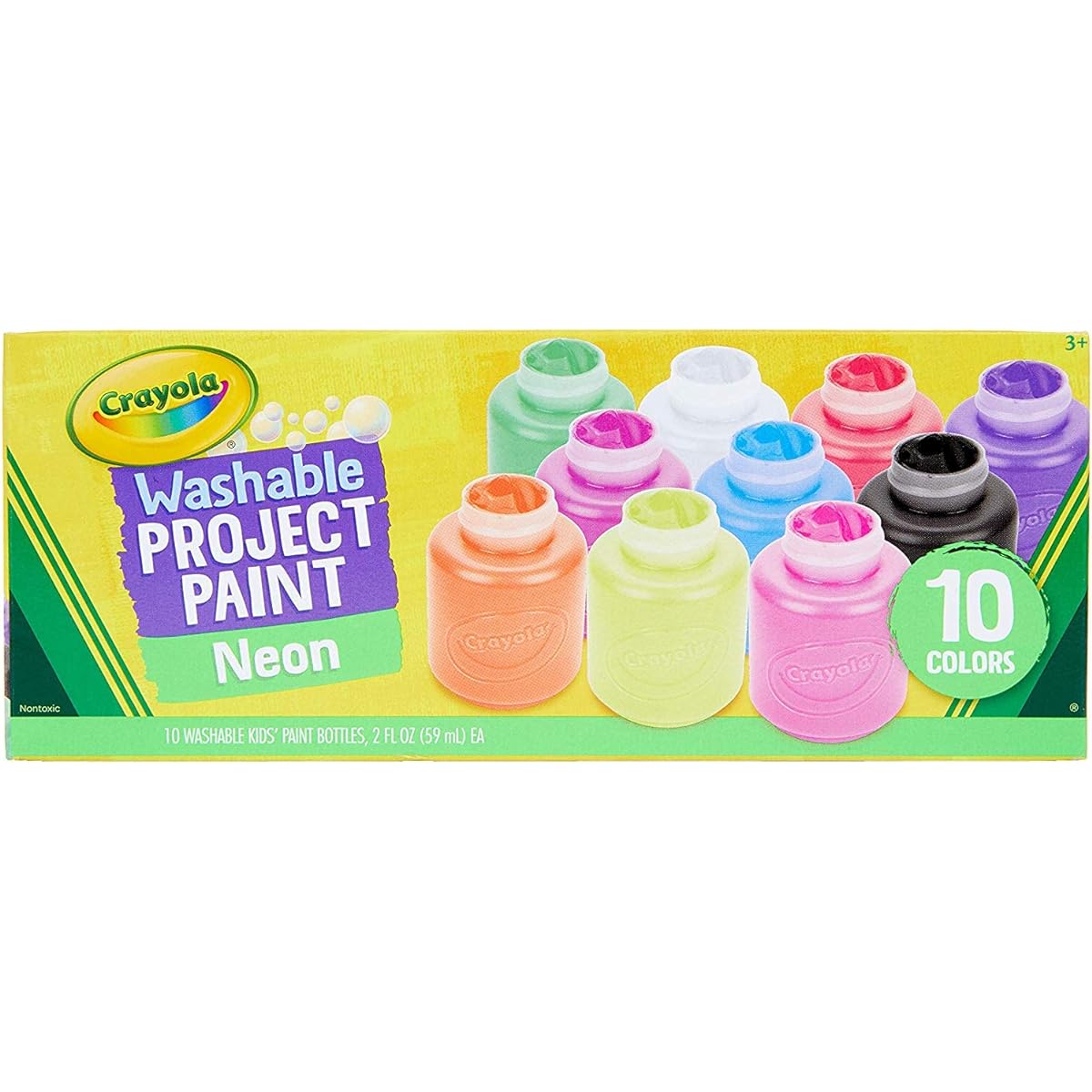 Washable Kids Paint, 10 Neon Paint Colors, 2oz Bottles, Gift (Pack of 2)