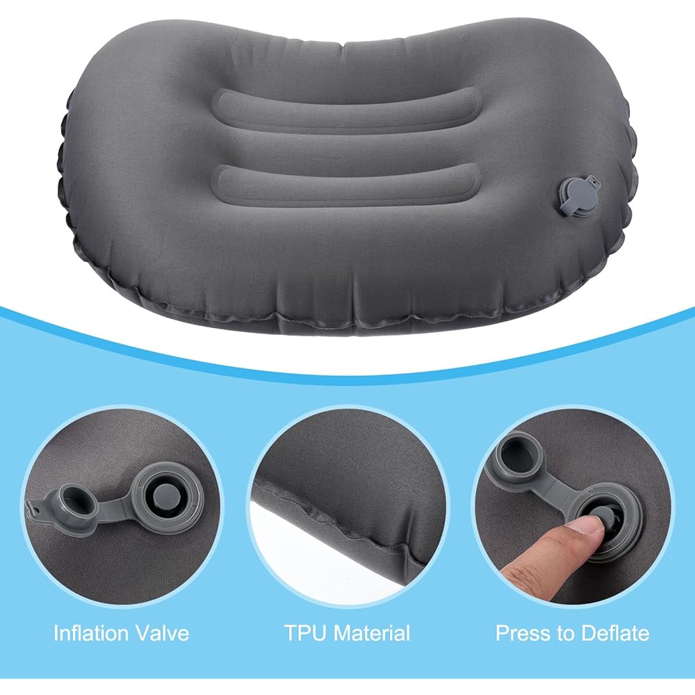 PATIKIL 2pcs Inflatable Pillow Large 43 x 32 cm Ultralight Camping Travel Pillow Desk Rest Cushion Sleeping Pillow for Hiking Backpacking Office Gray