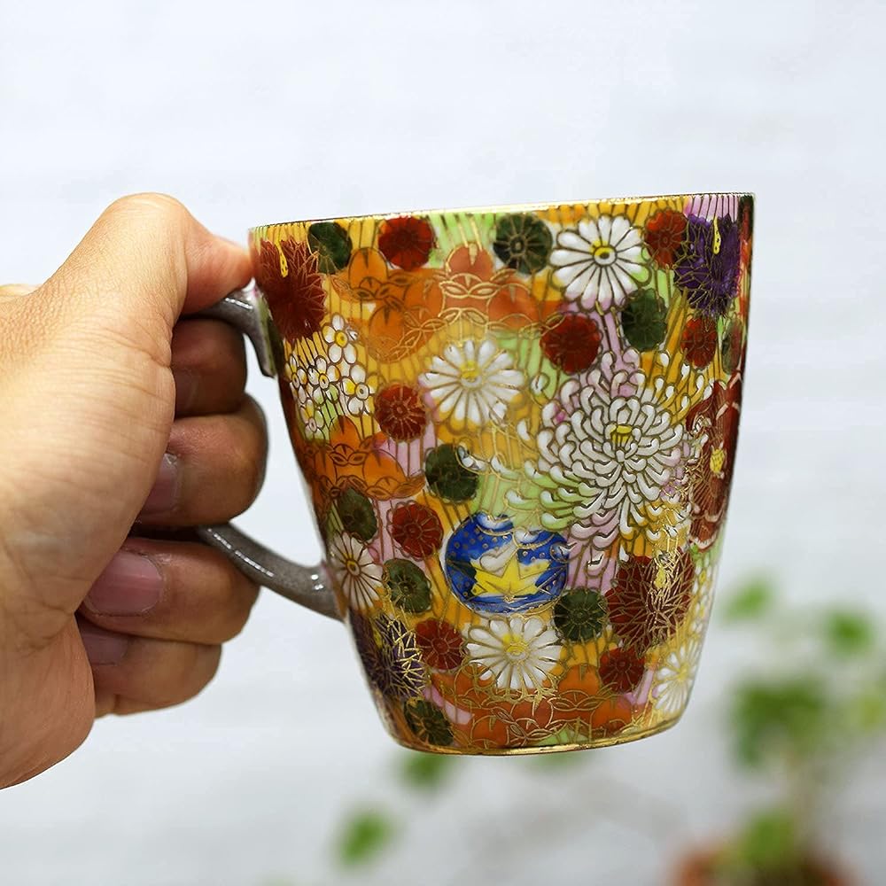 Kutani Ware Pair Mug with Flowers AK5-0934