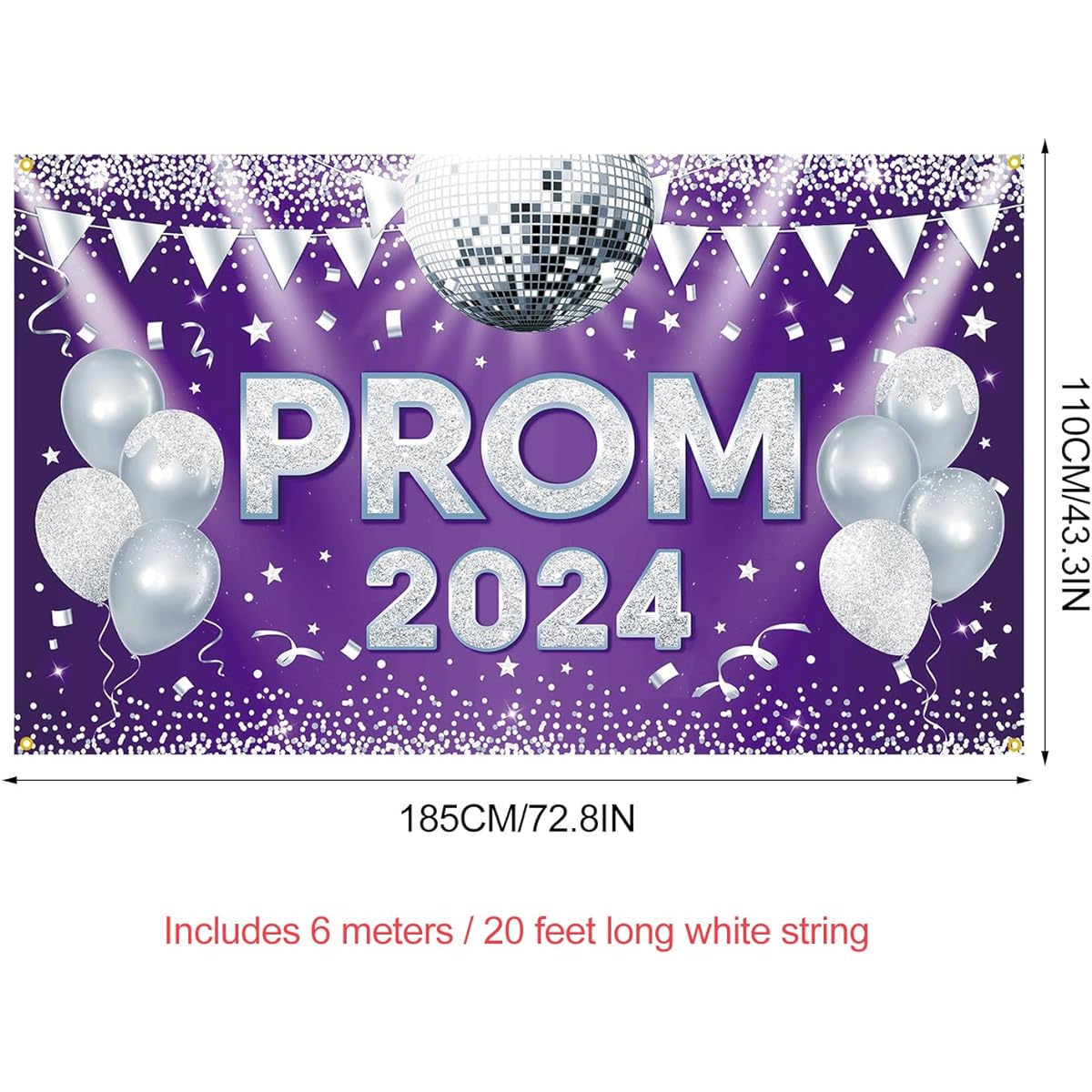 PTFNY Prom 2023 Background Banner 73 x 43 Inch Graduation Prom Decorations Background Banner Silver and Purple 2023 Graduation Prom Party Decorations