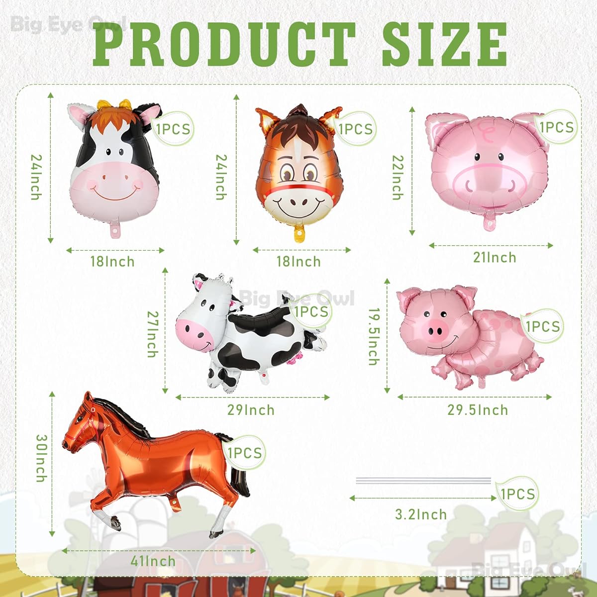 Farm Animal Foil Balloons Pig Cow Horse Donkey Head Shape Mylar Balloons Farm Animal Theme Birthday Party Supplies Decorations