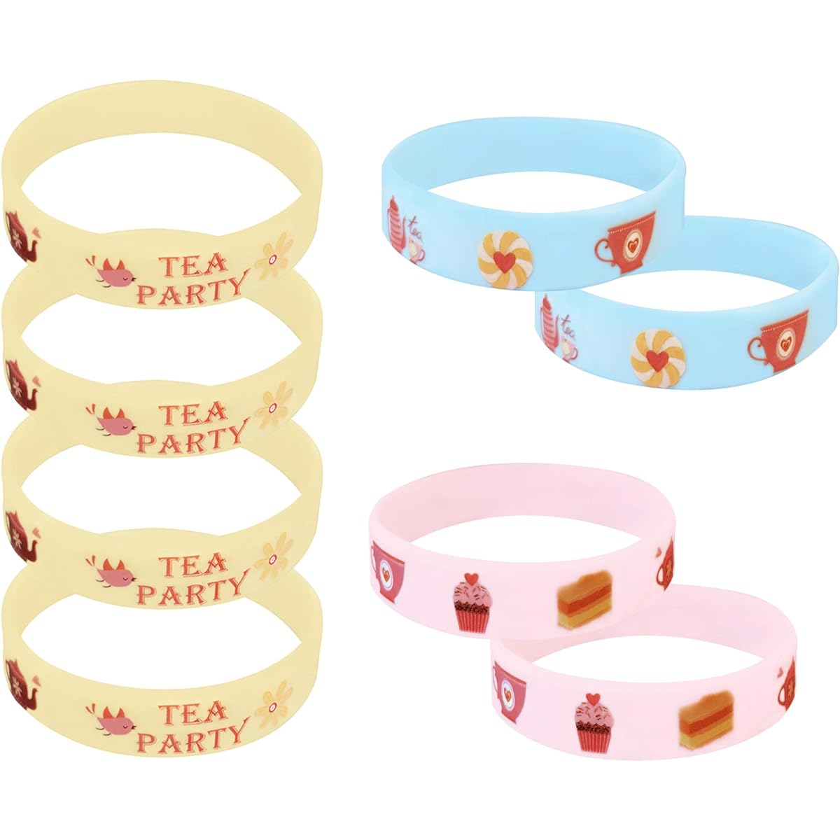 24 Pack Floral Tea Time Silicone Wristband Bracelets Birthday Decoration Party Favors Kids Goodie Bag Supplies Gift