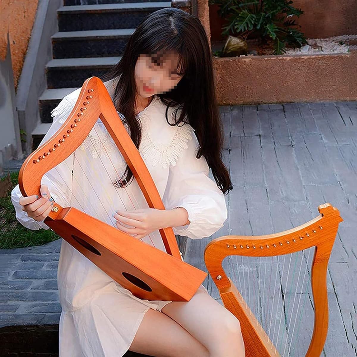 WowZza 15/19 Stringed Lyre Harp, Stringed Instrument, Ancient Style Lyre Handheld Harp with Note Tuning Wrench Pickup, for Beginner Music Lovers Kids Adults/19 String